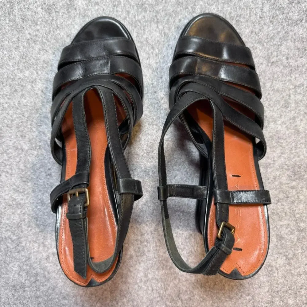 Via Spiga Black Leather Strappy Wedge Sandals Women’s 9 Gladiator
